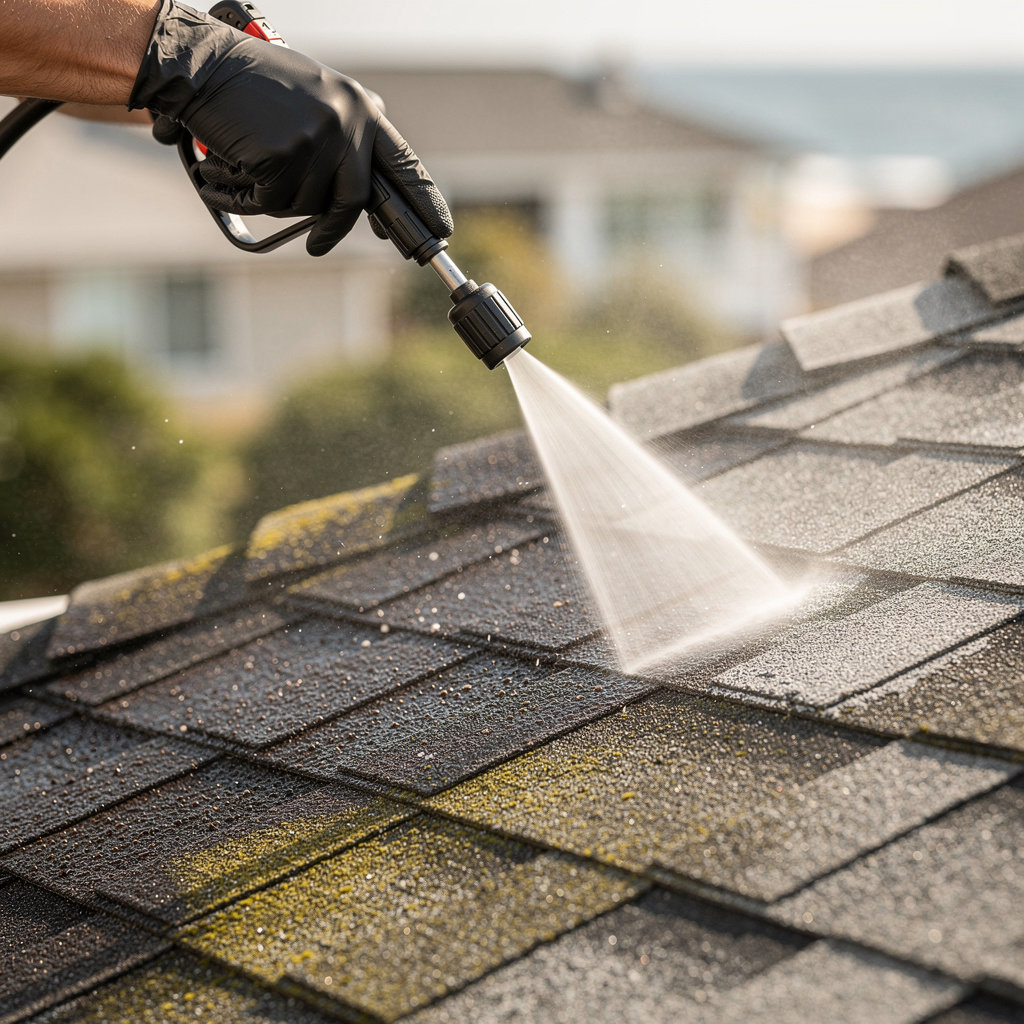 FULL BLAST POWERWASHING SERVICE professional roof cleaning service in Cape May County, removing moss and algae for home protection