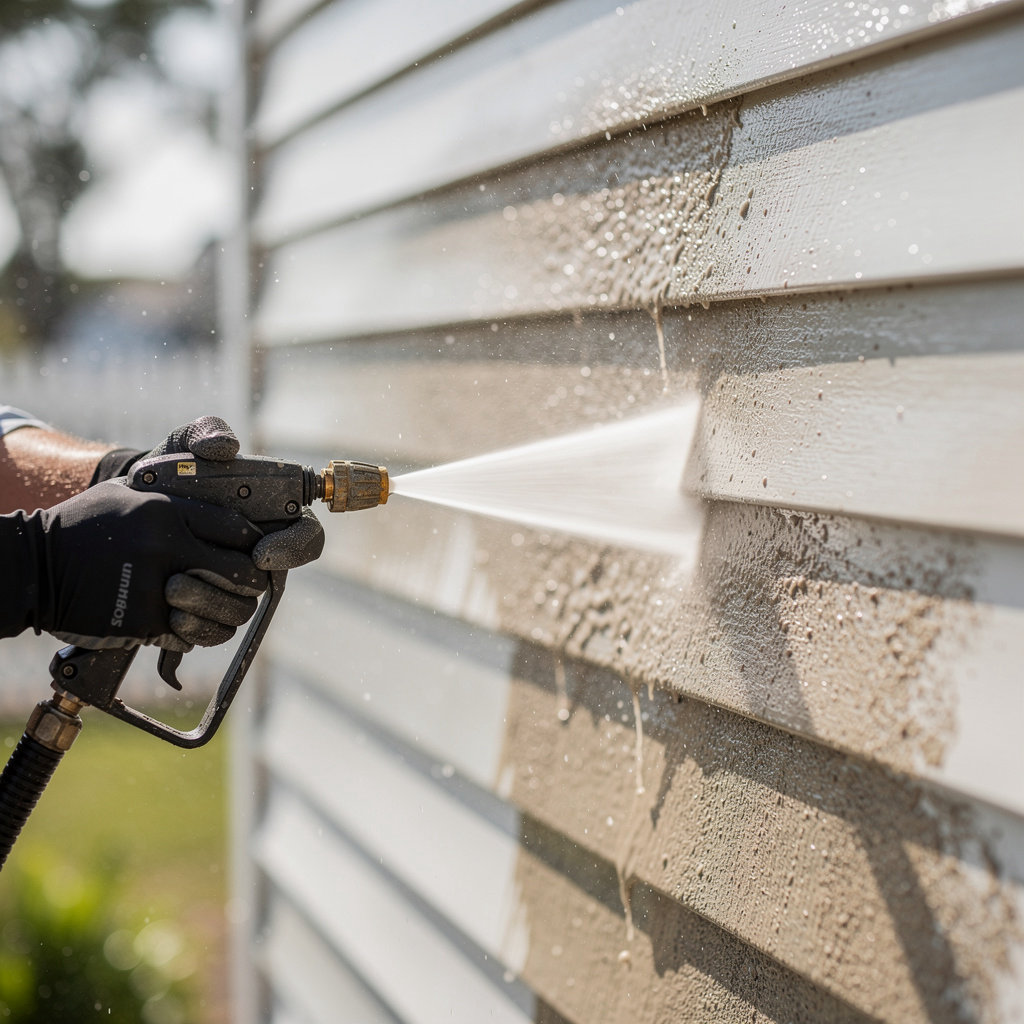 FULL BLAST POWERWASHING SERVICE professional pressure washing a residential home exterior in Cape May Court House, NJ